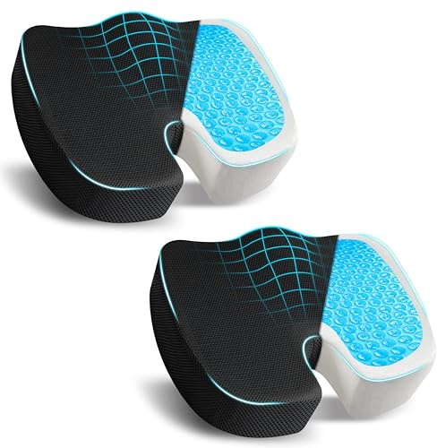 EcoNour Cuscino per Coccige in Memory Foam | Sollievo da Dolore Sciatico e Coccige | Cuscino Ortopedico Ergonomico Antiscivolo in Gel per Sedia da Ufficio | Confezione da 2