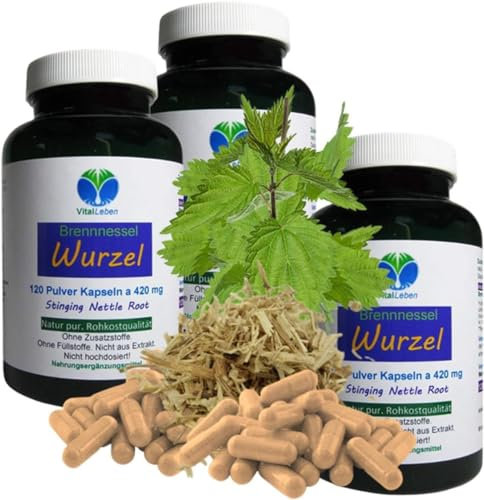 BRENNNESSELWURZEL 360 (3x120) Pulver Kapseln NATUR PUR Brennnessel Wurzel zur FREUDE von BLASE & PROSTATA nach Hildegard von BINGEN nicht aus Extrakt OHNE ZUSATZSTOFFE 26950-3