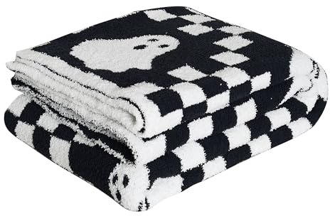 Brnabiou Ultraweiche, gemütliche, Karierte Halloween-Strickdecke, Flauschige Mikrofaser, Schachbrett-Bettdecke, leicht, beidseitig verwendbar, für Couch, Sofa, Bett, 127 x 152 cm, Schwarz