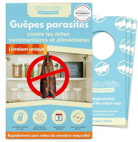 Trichowin Avispas eclosionadoras contra polillas de alimentos y ropa, más eficaz que las trampas de polillas de los alimentos, protección alternativa a la trampa de polillas y al aerosol para polillas