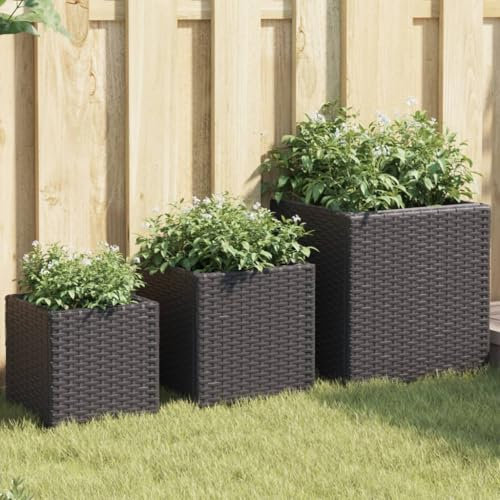 ZEYUAN Pflanzkübel 3 STK. Schwarz Poly Rattan, Blumentopf Gross, Blumenkasten Balkon, übertopf, Pflanzkasten, Flowerpot, Kräuterbeet Für Die Küche, Vertikalbeet - 366395