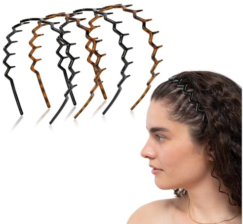 TELAIN Lot de 4 bandeaux zigzag pour femmes, adolescentes, hommes - Bandeaux fins en plastique avec dents - Antidérapants - Noir