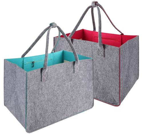 JMIATRY 2 Stück Groß Filztasche Einkaufstasche, XXL Faltbare Kaminholztasche, 30L Filztasche für Einkaufen, Kaminholz, Picknick, Kleiderkorb, 40x27x27cm