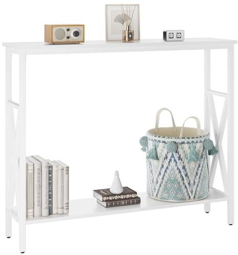 YMYNY Table Console, Console Meuble, Petite Table de Présentation, Table d’Entrée, Bout de Canapé, Table d'Appoint, pour Couloir, Entrée, Salon, Foyer, 101× 25× 80.5CM Blanc HST007W