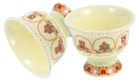 OFFSCH 2 Stücke Dekorative Buddhistische Opferschale Keramik Schale Runde Glatte Schale Für Tempel Buddha Halle Wohndekoration Ritual Zubehör Mit Mustern Für Wasser Reis Öl Früchte Blumen