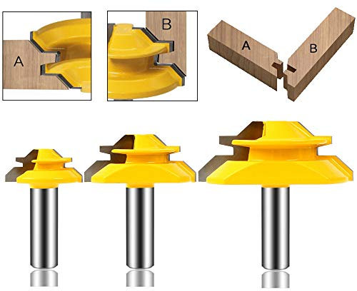 QQXUAN 45°-Gehrungsfräser-Bit-Nut- und Feder-Set, 1/2-Zoll-Schaft-Holzfräser, Bohr-Hartmetallwerkzeug für Tür, Tisch, Schrank, Regal, Wand, Heimwerker-Holzarbeiten (1/2-45 Grad)