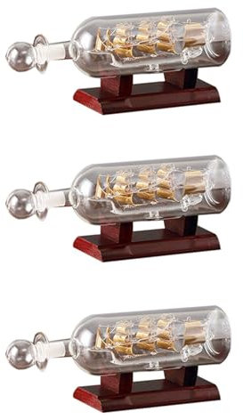 ISKDJBJG 3X Ship in A Bottle Glass Boat Wood Base Decorative Ornaments Room Decor Decoration Accessories(Golden)