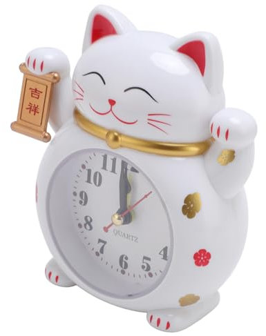 FILFEEL Sveglia Gatto Fortunato per Bambini, Orologio da Tavolo Gatto al Quarzo Preciso con Impostazione Sveglia, Quadrante Orologio Cartone Animato, Buona Funzione Suoneria, Facile
