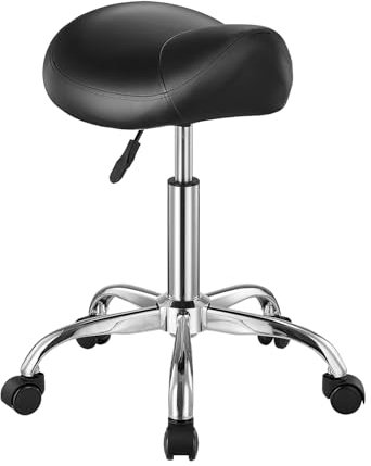 VEVOR Sattelhocker Rollhocker 204 kg belastbarer höhenverstellbarer (55-71 cm) Drehhocker Arbeitshocker, ergonomischer verdickter PU-Leder-Drehsattelstuhl für Salon Spa Massage Klinik, Schwarz