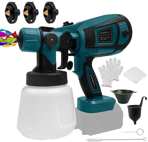 Kabelloses Farbspritzgerät, kompatibel mit Makita 18-V-Akku, HVLP-Spritzpistole mit 3 Kupferdüsen. 600-W-Farbpistole zum Streichen von Häusern/Innenräumen und im Außenbereich. (Nur Werkzeuge)