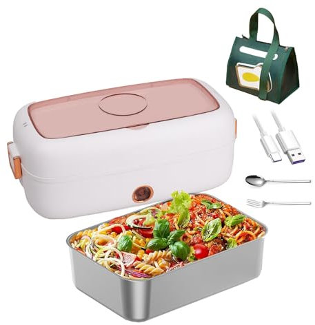 LFLIFENG Fiambrera Electrica Adecuado para Portátiles De 12 V/24 V, Loncheras Electricas Aislamiento Térmico De Larga Duración Alimentado por USB, Tartera Electrica Comida Trabajo,White
