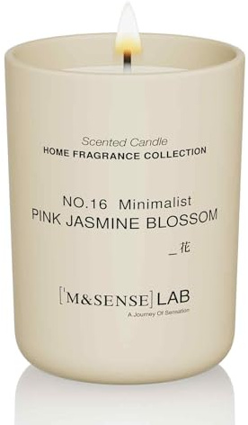 M&SENSE Natural Soy Candle Non Toxic Pink Jasmine Blossom Scented Candles for Home Jar Candles 250g 50 Hours Burn Time Minimalist Aromatherapy Candle Gift for Relaxation, Stress Relief,Mediation