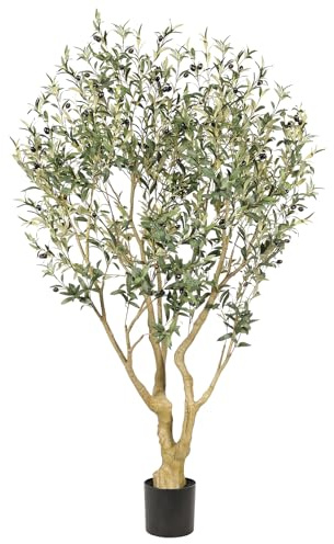 Realead 6ft Olive Trees Artificial Indoor - Large Faux Olive Tree with Realistic Leaves and Olives - Full and Grand Design Fake Olive Tree with Sturdy Base for Indoor Outdoor Office Decor