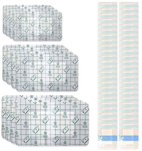 62 Pcs Waterproof Dressings for Wounds 4 Sizes Waterproof Dressing Clear Waterproof Plasters with Cotton Pad PU Film Waterproof Bandage for Swimming Shower Tattoo Aftercare Skin Protection