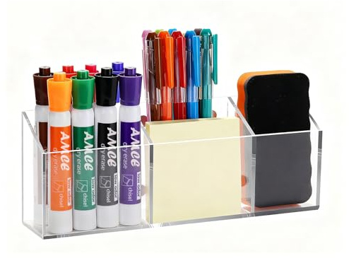 Magnetischer Stifthalter, Klassenzimmer-Organisation, Acryl-Marker-Halter für Whiteboard, Kühlschrank, Spind, Zubehör, Bleistift, trocken abwischbar, Markerkorb (3 Fächer x 1)