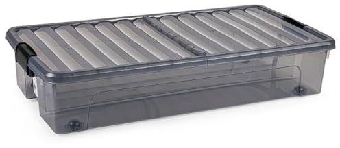 Acan Tradineur - Caja de Almacenamiento modelo KLIP bajocama - Fabricado en Plástico - Capacidad de 35 Litros - Cierre hermético y Tapa abatible - 16 x 39,5 x 78 cm - Color Antracita