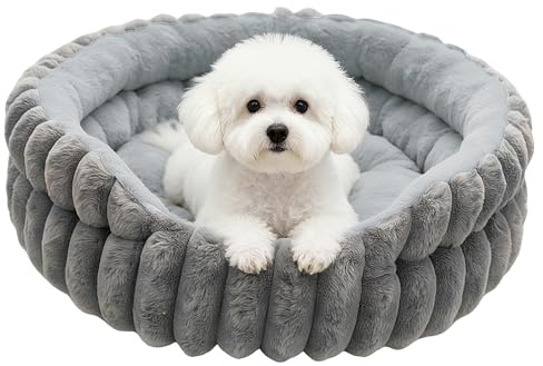 BUERPINKING Hundebett, Katzenbett Waschbar, Hundekorb Kleine, Weiches Rundes Hundekissen für Kleine Hunde und Katzen, Beruhigendes Katzenkorb (M-40cm, Hellgrau)