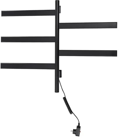 Scaldasalviette elettrico, rotazione di 180°, portasciugamani elettrico, 5 barre, 30-70 °C, termosifone termostatico, portata 10 kg, per asciugamani da bagno, asciugatrice
