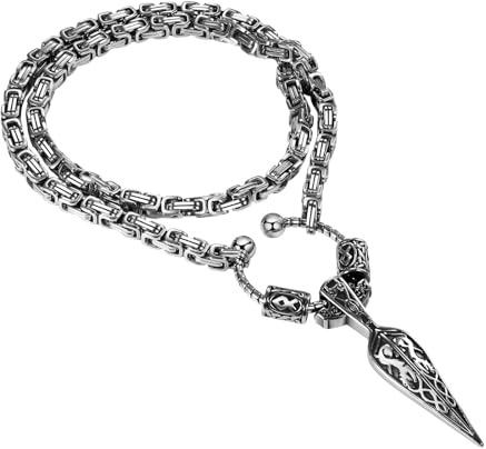 Flongo Wikinger Axt Halskette für Herren: Edelstahl Byzantinische Kette 60cm - Nordisches Runen Amulett - Vintage Silber Anhänger - Wikinger Schmuck - Geschenk für Vater Sohn - Nordische Mythologie