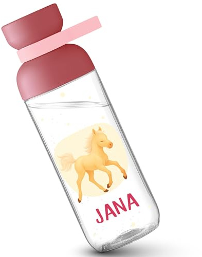 Kinder Trinkflasche Mepal Flasche - Pferde - Schulkind Geschenk Fohlen mit Name personalisiert I Pferdeliebhaber Geschenk Schule I Pferdefan Geschenk Pferdefreundin I Pferdefreunde - 500 ml - Rosa