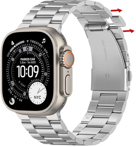 Suphart Aucun Outil Requis Bracelet Compatible avec Apple Watch 49mm 46mm 45mm 44mm 42mm, Métal Bracelet de Remplacement pour iWatch Ultra 3/2/1 SE Série 11 10 9 8 7 6-1 (Argent)