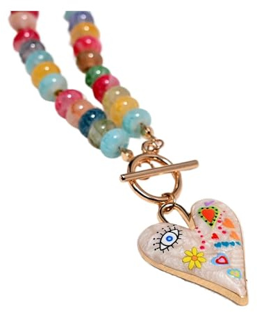 JTKSSCS Lange Kette Damen Halskette mit Herzanhänger aus bunten Glasperlen for Damen, modisches Design-Accessoire