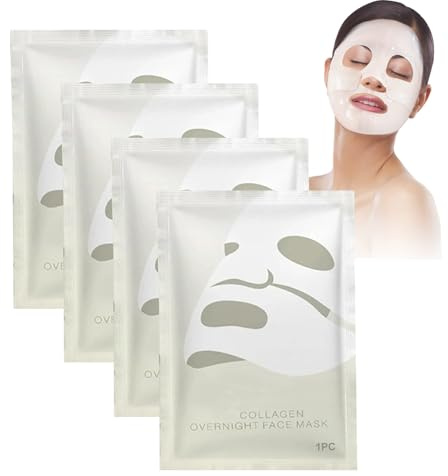 Bio Collagen Face Mask 4 Stück - Collagen Maske Korean mit Niacinamide, Intensive Feuchtigkeitsmaske gegen Falten als Gesichtsmasken Set für Hautpflege, Straffend für alle Hauttypen