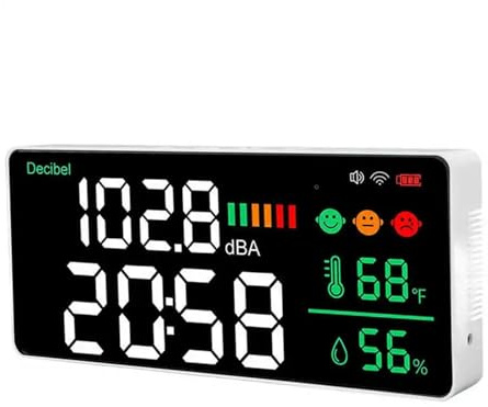 Medidor de sonido decibelios 2,4G WiFi Detector ruido montado en la pared LED temperatura humedad tiempo pantalla medidor nivel