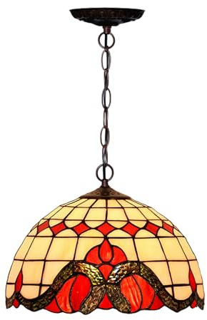 Dualbao Lampada a Sospensione Grande in Vetro colorato Stile Barocco mediterraneo Beige, con Colori Blu, Rosso, Crema, Viola e Bianco, Moderno Minimalista, da Appendere, Ideale,Rosso,12‘’