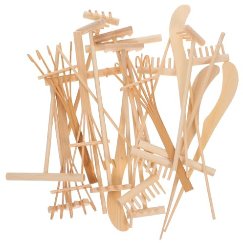 Anneome Mini Râteau de Jardin Zen en Bois Solide 24 Pièces 6 Modèles Différents – Ensemble Complet D’Outils pour Bac à Sable Décoration Bureau et Contemplation Zen