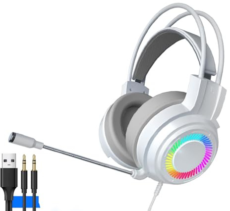 WOHPNLE Casque Filaire de Jeu avec Son Surround 7.1, Micro antibruit, Casque de Jeu pour PC avec Conception Ergonomique résistante à la Transpiration pour Les Joueurs de Jeux sur PC, Blanc (Blanche)