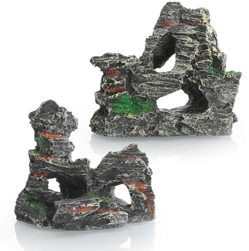 Flhlxzm 2 Pcs Fish Tank Rockery Decoration, Resin Aquarium Hiding Cave