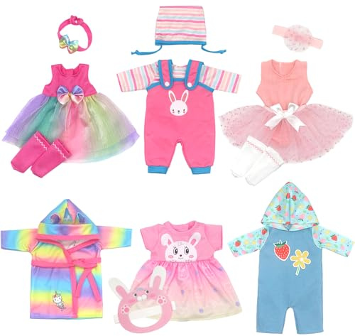 Puppenkleidung Puppenkleider Set mit Stirnband und Socken 6-Packungen für 30-36 cm Puppen (Keine Puppe)