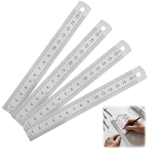 Metal Ruler 15cm, 4 Ps Small Metal Ruler Set with Hanging Hole, Pocket-Sized Precision Measuring Tools for Office, School & DIY Projects