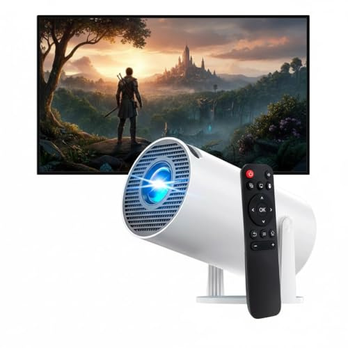 Proyector Portátil, Mini Proyector Full HD 1080P con Android 14, WiFi 6, Bluetooth 5.0, Rotación 180°, Cine en Casa, Apps Store (Netflix, Youtube) 2 + 16GB, TV Stick/HDMI/USB