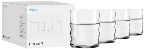 RITZENHOFF 9031001 Wasserglas 400 ml, 4er Set - Joy - modernes Set mit dezenter Wellenstruktur - Made in Germany | Artikelnr. 9031001, Serie Joy, 4 Wassergläser 400 ml, Kristallglas, spülmaschinenfest