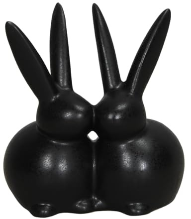 Posiwio putzige originelle kuschelnde kleine Osterhasen aus Porzellan in schwarz matt als 2-er Figur