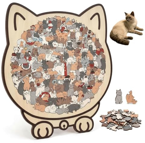 Puzzle de Gato en Madera Colorida, 135 Piezas - Forma Original de Gato, Regalo Creativo para los Amantes de los Gatos, Decoración Interior