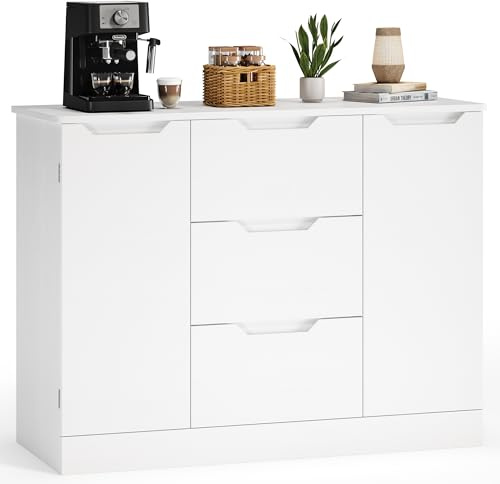 Xbro Cassettiera con 3 Cassetti e 2 Ante, Mobile Basso Salvaspazio in MDF per Camera da Letto, Soggiorno e Ingresso, 100x35x76 cm, Bianco