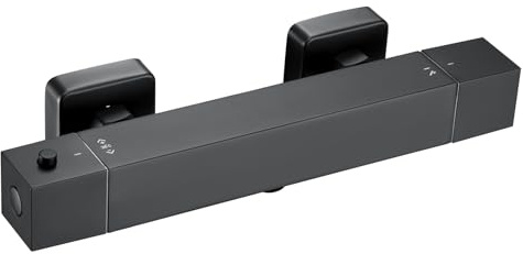 Auralum Grifo Termostático de Ducha para Columna Ducha, Mezclador Termostático de Pared con Cuerpo Frío Antiquemaduras y Botón Seguridad 38°C, Cartucho Antical, Centros Ajustables 135-165mm, Negro