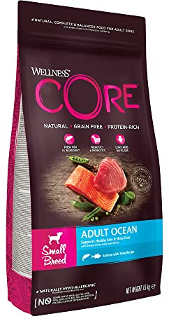 Wellness CORE Ocean 1.5 kg, Salmon & Tuna – Dry Dog Food for Small Breeds, Grain-Free, Natural, Hypoallergenic, Protein-Rich, High Fish Content, Supports Healthy Skin & Shiny Coat