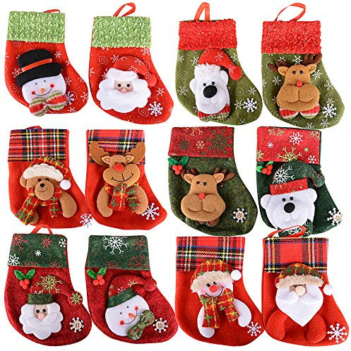 12 Stück Weihnachtsstrümpfe Socken Nikolausstiefel zum Befüllen und Aufhängen Weihnachten Bestecktasche Besteckhalter Weihnachtsdeko Weihnachtsbaumschmuck Christmasbaumschmuck