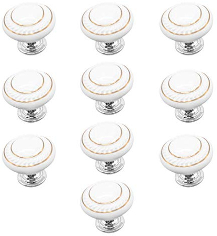 EBETA E 10 Pcs Möbelknopf Schrankknöpfe Schrankgriffe, Möbelknöpfe Set Möbelgriff Keramik Türknopf（Doppelter Goldkreis Kreis - Weiß）