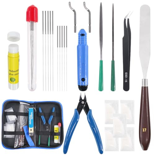 Glarks Kit d'outils de nettoyage de 24 pièces pour imprimante 3D, comprenant un couteau à palette, un outil d'ébavurage, une pince à épiler, un outil de lime, des paquets de graisse, un coupe-fil, un