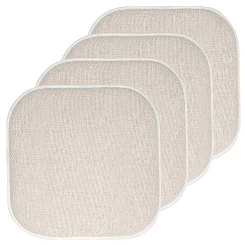 Sweet Home Collection Chair Cushion Memory Foam Pads Honeycomb Pattern Slip Non Skid Rubber Back Rounded Square 16 x 16 Seat Cover, 4 Pack, Alexis Linen/Beige