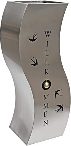 Außen Design Pflanzen Säule geschwungen Schwalben Willkommen Hof Blumen Topf Kasten Edelstahl Garten Deko Harms 345364