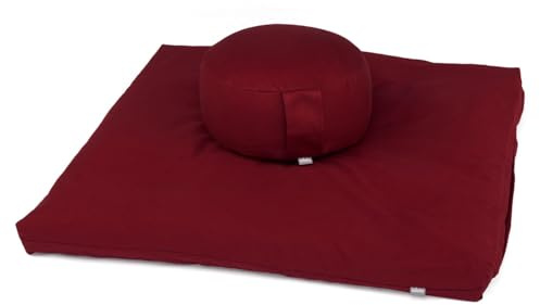 Bodhi Meditations-Set | ECO Serie | Meditationsmatte (Zabuton) & Rondo Meditationskissen | Mit Bio-Dinkelfüllung | Bezug aus 100% Bio-Baumwolle | Meditationsunterlage & Kissen (Bordeaux)