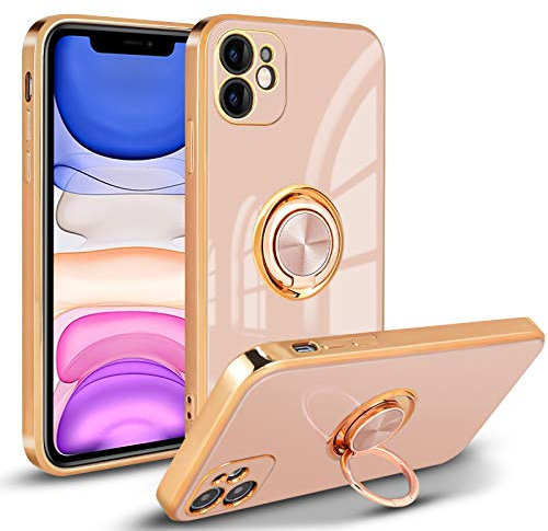 Newseego Compatible with iPhone 11 Case, Electroplated Slim Soft Silicone Shockproof iPhone 11 Protective Cover, 360 Degree with Rotation Magnetic Car Finger Ring Holder for iPhone 11(6.1 inch)