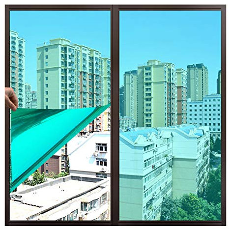 bandezid Statische Fensterfolie Einwegspiegelfolie Sonnenschutzfolie Spiegelfolie selbsthaftend Sichtschutz Folie Dekofolie Anti-UV für Küche Schlafzimmer Büro-Jade Green 1x3m