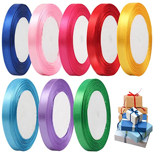 MOSNOW 8 Rollen Satinband, 10mm x 22M Satinband Geschenkband Schleifenband, Stoffband Basteln geeignet für Geschenke, Geburtstagsfeiern, Hochzeiten, Verschönern